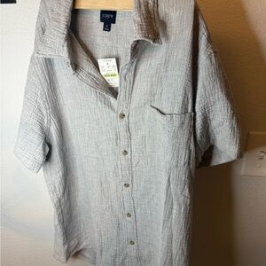 J. Crew Men's Light Gray Casual Button Down Shirt soft gauze material